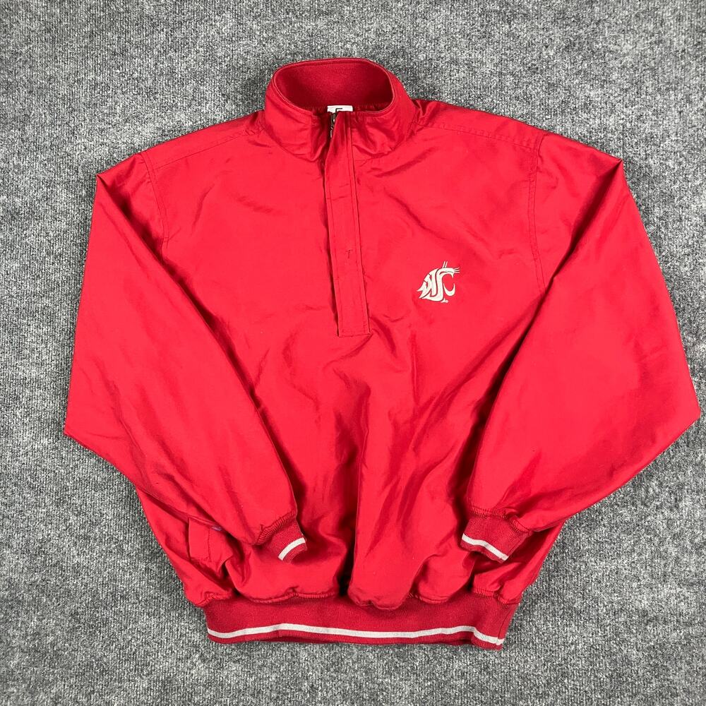 Campus Drive Windbreaker Mens Size M Red Half Zip WSU Cougars Pullover Jacket